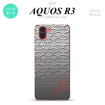 SH-04L SHV44 R3 AQUOS R3 スマホケース カバー 青海波 グレー +アルファベット nk-r3-1716i