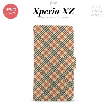 【手帳型 スマホ カバー ケース】【SO01J】【エクスペリア XZ 】手帳型 ケース SO-01J スマホ カバー XPERIA XZ エクスペリア チェックA ベージュ×赤 nk-004s-so01j-dr445【メール便送料無料】