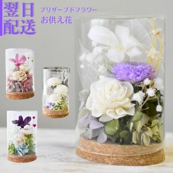 お供え プリザーブドフラワー 【tranquiloトランキロ】 ぷりざーぶどふらわーと空フラワーの御供花　ドームに入っているので埃がかぶらずお手入れが簡単です お供え花 花 プリザーブド お悔み ご仏前に お供 お水が要らない 長く飾れる花 土日発送 お花 送料無料　
