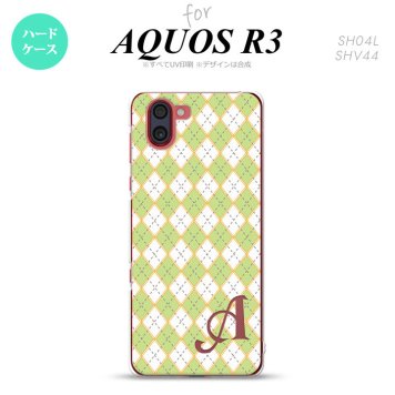 SH-04L SHV44 R3 AQUOS R3 スマホケース カバー アーガイル 緑 グレー +アルファベット nk-r3-1407i
