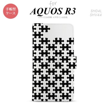 SH-04L/SHV44 AQUOS R3 手帳型スマホケース カバー パズル 黒 白  nk-004s-r3-dr1203