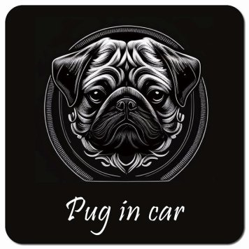 イラスト付 Dog in Car パグ Bタイプ カーサイン 車 マグネットステッカー 犬 マグネット 強力 13x13cm 正方形 おしゃれ かわいい ドラレコステッカー 安全対策 危険運転 煽り運転 アニマル 動物 犬種別 屋外 防水 屋内