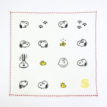 スヌーピー ミニタオル アイコン(S) イニシャル アイボリー ハンカチ SNOOPY