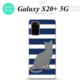 SC-52A SCG02 Galaxy S20+ 5G スマホケース ハードケース 猫 ボーダー B 青 メンズ レディース nk-s20p-964