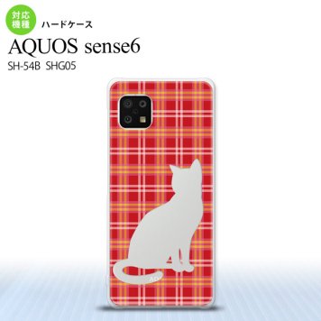 SH-54B SHG05 AQUOS sense6 スマホケース ハードケース 猫 チェック B 赤 メンズ レディース nk-sens6-952