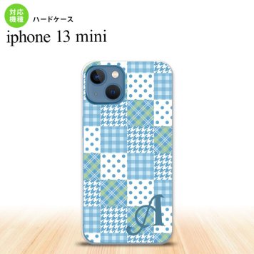iPhone13mini iPhone13 mini ケース ハードケース パッチワーク 水色 +アルファベット  nk-i13m-1064i
