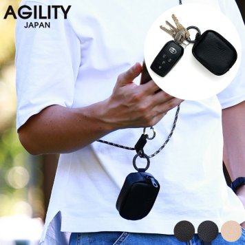 AGILITY カセット ラークマイルド イヤホンケース ポーチメンズ 男性/本革 撥水レザー/カラビナ/AirPods ケース 第3世代/
