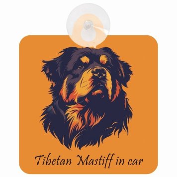 Tibetan Mastiff チベタンマスティフ Bタイプ 車 窓ガラス 吸盤タイプ 犬 かっこいい おしゃれ イラスト付 DOG IN CAR ドッグインカー ドッグオンボード 安全対策 セーフティサイン デコ 外出 ドライブ カーサイン 吸盤