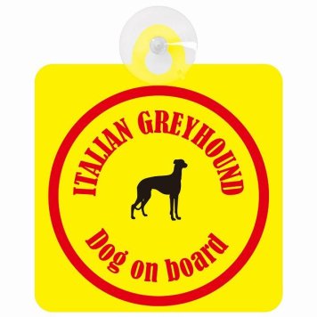 Itallan Greyhound イタリアングレーハウンド イエロー＆レッド 車 窓ガラス 吸盤タイプ DOG IN CAR かっこいい おしゃれ 犬 シルエット アメ雑風 カラフル ドッグインカー ドッグオンボード 安全対策 セーフティサイン デコ 外出 ドライブ カーサイン 吸盤