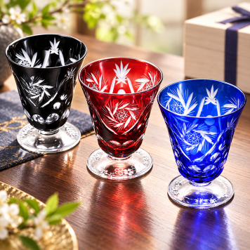 退職 異動 名入れ ギフト SXX 切子 足付 お猪口 単品 ギフトBOX入り / プレゼント ギフト 退職 記念 誕生日 還暦 早寿 長寿 祝い 冷酒盃 赤 青 黒 選べるカラー