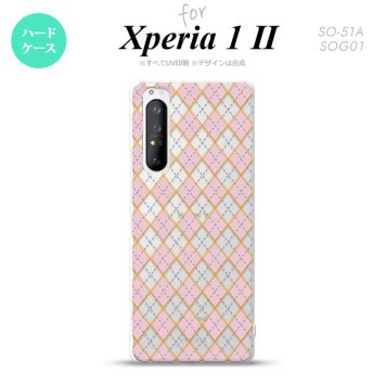 Xperia 1 II 5G スマホケース 背面カバー ストラップホール有り ハードケース アーガイル クリア ピンク ストラップホール おしゃれ かわいい かっこいい メンズ レディース nk-xp12-1412