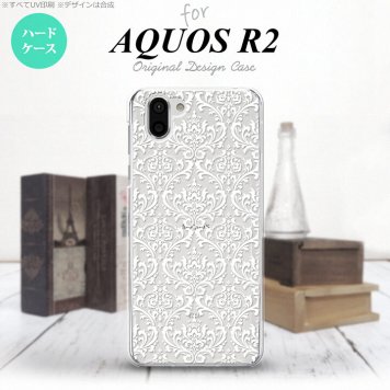 AQUOS R2 アクオス アール2 SH-03K SHV42 専用 スマホケース カバー ハードケース ダマスク柄 クリア×白 nk-r2-458[スマホ,スマホケース,スマホカバー,ケース,カバー,ジャケット]