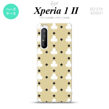 Xperia 1 II 5G スマホケース 背面カバー ストラップホール有り ハードケース トランプ クラブ ベージュ 白 ストラップホール おしゃれ かわいい かっこいい メンズ レディース nk-xp12-535