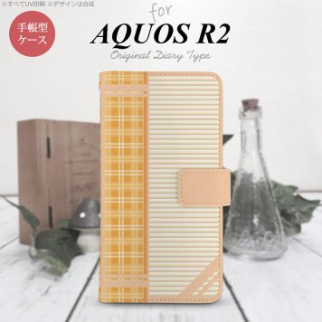 SH-03K/SHV42/706SH AQUOS R2 手帳型スマホケース カバー チェック ボーダー オレンジ  nk-004s-r2-dr1602