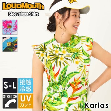 LOUDMOUTH ラウドマウス ゴルフウェア ノースリーブ シャツ レディース ブランド 夏 総柄 モックネック ストレッチ 接触冷感  UVカット 2023ss 敬老の日 プレゼント ギフト
