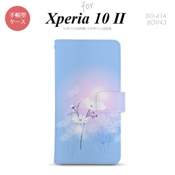 Xperia10 II 手帳型 スマホケース 全面印刷 おしゃれ ストラップホール有り コスモス 水色 ピンク nk-004s-xp102-dr606