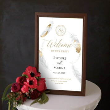 グラフィック ウェルカムボード（エルドアンジュ ホワイト）結婚式 ギフト お祝い 披露宴 ウェディング ウェルカムスペース 天使 羽 ゴージャス＆エレガント