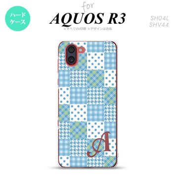 SH-04L SHV44 R3 AQUOS R3 スマホケース カバー パッチワーク 水色 +アルファベット nk-r3-1064i