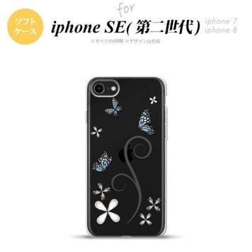 iPhoneSE 2 第二世代 iPhone8&iPhone7 共用 スマホケース 背面カバー ソフトケース バタフライ 蝶 C 黒 おしゃれ かわいい かっこいい メンズ レディース nk-ise2-tp221