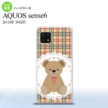 SH-54B SHG05 AQUOS sense6 スマホケース ハードケース くま チェック レース 茶 赤 メンズ レディース nk-sens6-754