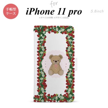 iPhone11Pro iPhone11 Pro 手帳型スマホケース カバー くま イチゴ ピンク  nk-004s-i11p-dr1508