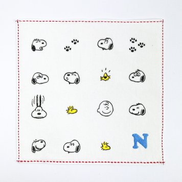 スヌーピー ミニタオル アイコン(N) イニシャル アイボリー ハンカチ SNOOPY