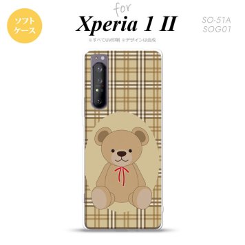 Xperia 1 II 5G スマホケース 背面カバー ストラップホール有り ソフトケース くま チェック 茶 ストラップホール おしゃれ かわいい かっこいい メンズ レディース nk-xp12-tp751