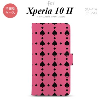 Xperia10 II 手帳型 スマホケース 全面印刷 おしゃれ ストラップホール有り トランプ スペード ピンク 黒 nk-004s-xp102-dr538