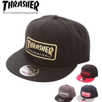 キャップ スラッシャー THRASHER ロゴ スナップバック アクセサリー OTTO 定番 CAP ベースボールキャップ 平ツバ ワッペン スケーターブランド スナップバックキャップ コットン 黒 帽子 レディース メンズ メンズ帽子 14thc03 14THC03