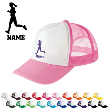 女子マラソン/名入れメッシュキャップ スポーツシルエット名入れ 部活 サークル 卒団記念品 チームウェア お揃い 記念 クラブ ラガー【ネコポス発送不可】【evm】