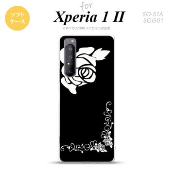 Xperia 1 II 5G スマホケース 背面カバー ストラップホール有り ソフトケース バラ A 黒 白 ストラップホール おしゃれ かわいい かっこいい メンズ レディース nk-xp12-tp1068