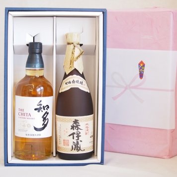 父の日贈り物 感謝贈り物ボックス 洋酒焼酎2本セット（ウイスキー知多700ml 芋焼酎森伊蔵720ml）