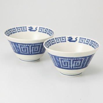 ドット雷紋龍 多用丼ペア 磁器 美濃焼 やきものの里から、暮らしを贈ります。　ギフト 食器 セット テーブルウェア