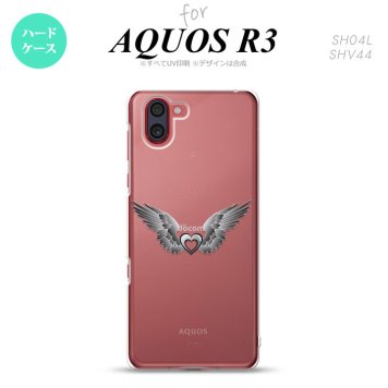 SH-04L SHV44 R3 AQUOS R3 スマホケース カバー 黒翼 ハート グレー nk-r3-466
