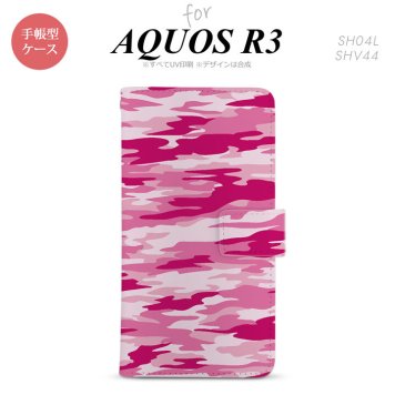SH-04L/SHV44 AQUOS R3 手帳型スマホケース カバー タイガー 迷彩 ピンク  nk-004s-r3-dr1165