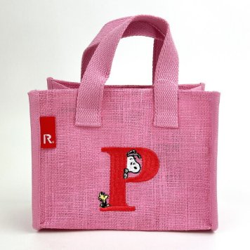 スヌーピー ジュートイニシャルミニトートバッグバッグ　P ピンク 天然素材 SNOOPY　
