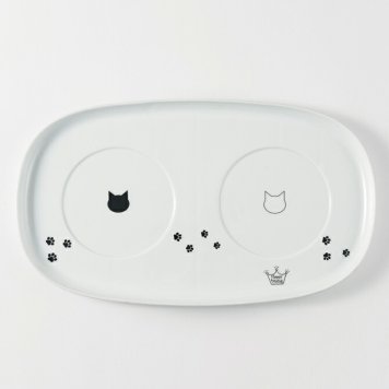 猫用 食器トレー 皿 電子レンジ対応 食洗機対応 陶器 白 ペット  猫壱 ハッピーダイニング 食器トレーダブル _PP02 【ラッピング対応】 【メッセージカード対応】 