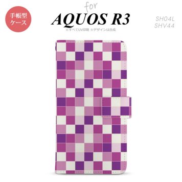 SH-04L/SHV44 AQUOS R3 手帳型スマホケース カバー スクエア モザイク 紫  nk-004s-r3-dr1019