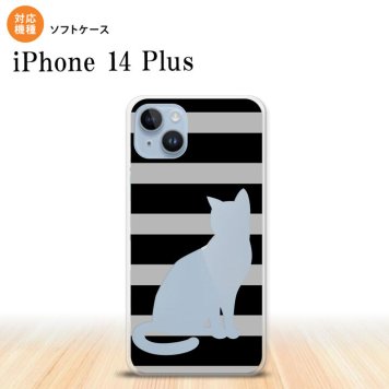 iPhone14 plsu iPhone14 plsu スマホケース 背面ケースソフトケース 猫 ボーダー B 黒 2022年 10月発売 nk-i14pl-tp962