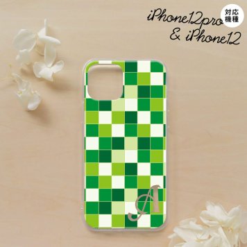 iPhone12/iPhone12pro iPhone12 / iPhone12pro スマホケース ソフトケース スクエア モザイク 緑 +アルファベット メンズ レディース nk-i12-tp1022i