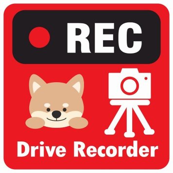 ドラレコ ステッカー シール REC Drive Recorder いぬ レッド 13x13cm 正方形 おしゃれ かわいい ドラレコシール 安全対策 危険運転 煽り運転 前後 アニマル 動物 イラスト付 ドライブレコーダー 録画 カーサイン