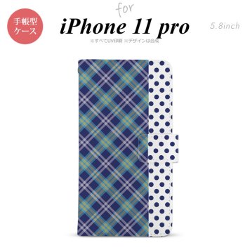 iPhone11Pro iPhone11 Pro 手帳型スマホケース カバー タータン ドット 青  nk-004s-i11p-dr1534
