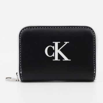 カルバンクライン　Calvin Klein　コンパクト財布　LV04F1143G UB1　ブラック ｘホワイト　CONTRAST CK MEDIUM ZIP AROUND　コントラスト シーケー ミディアム ジップアラウンド　コインケース　小銭入れ　ミニ財布　Europeライン