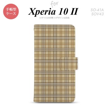 Xperia10 II 手帳型 スマホケース 全面印刷 おしゃれ ストラップホール有り チェック ベージュ nk-004s-xp102-dr444