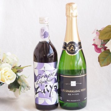 みずみずしくジューシーな風味の葡萄酒と国産ワインセット(塩尻ナイアガラスパークリング白ワインやや甘口(長野県)720ml瑞鷹葡萄の酒10度(熊本県)720ml