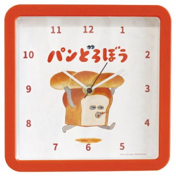 パンどろぼう スクエアウォールクロック(レッド) 時計