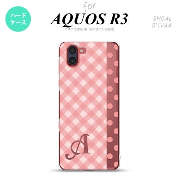 SH-04L SHV44 R3 AQUOS R3 スマホケース カバー チェック ドット ピンク +アルファベット nk-r3-1521i