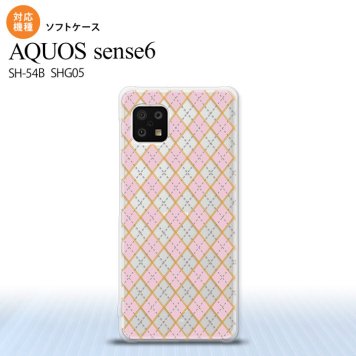 SH-54B SHG05 AQUOS sense6 スマホケース ソフトケース アーガイル クリア ピンク メンズ レディース nk-sens6-tp1412