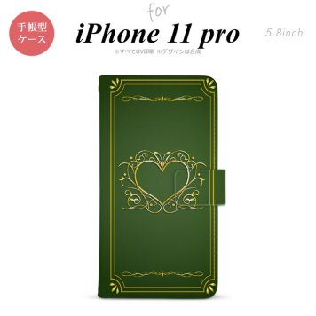 iPhone11Pro iPhone11 Pro 手帳型スマホケース カバー ハート 飾り 緑 金  nk-004s-i11p-dr616