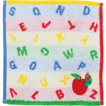 【直送】はらぺこあおむし タオルハンカチ [26-0151-174] スタディ 綿100% 25×25cm キャラクター 絵本 アップリケ 刺繍 表面無撚糸 英字デザイン かわいい 贈り物 贈答用 プチギフト 内祝い ギフト